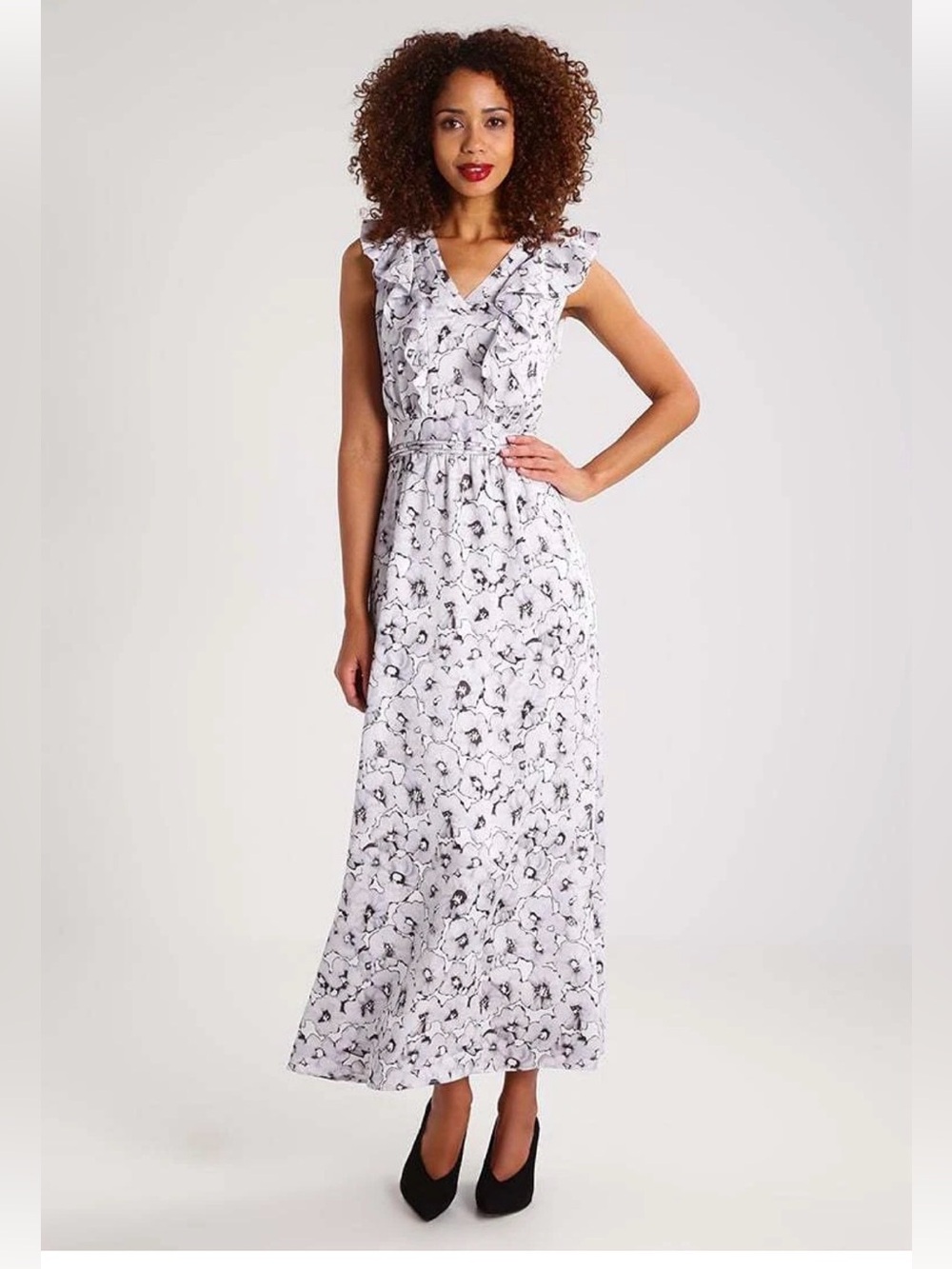 BANANA REPUBLIC MODERN RUFFLE V-NECK FLORAL  SLEEVELESS MAXI DRESS SIZE 10P